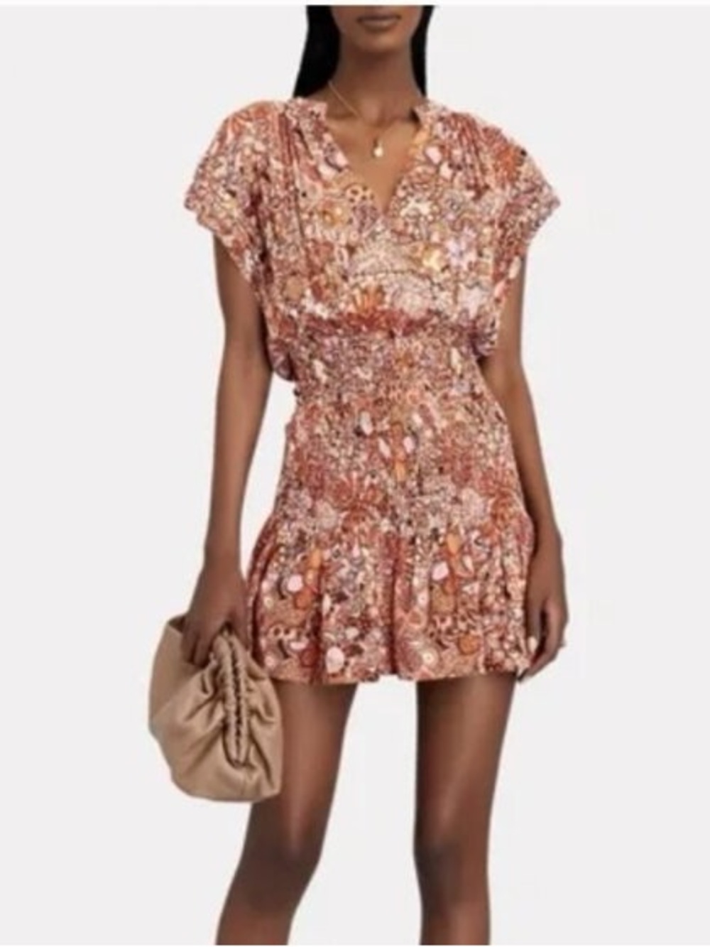 A.L.C Carly Smocked Waist 100% Silk Mini Floral Dress